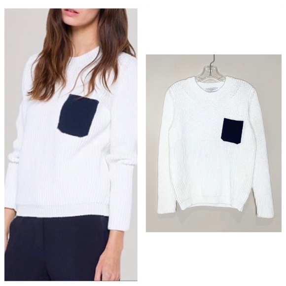 Sandro Sweaters - NEW Sandro Sharlene Knit Sweater (Sz 3 / L) Ribbed Crewneck Blanc Navy